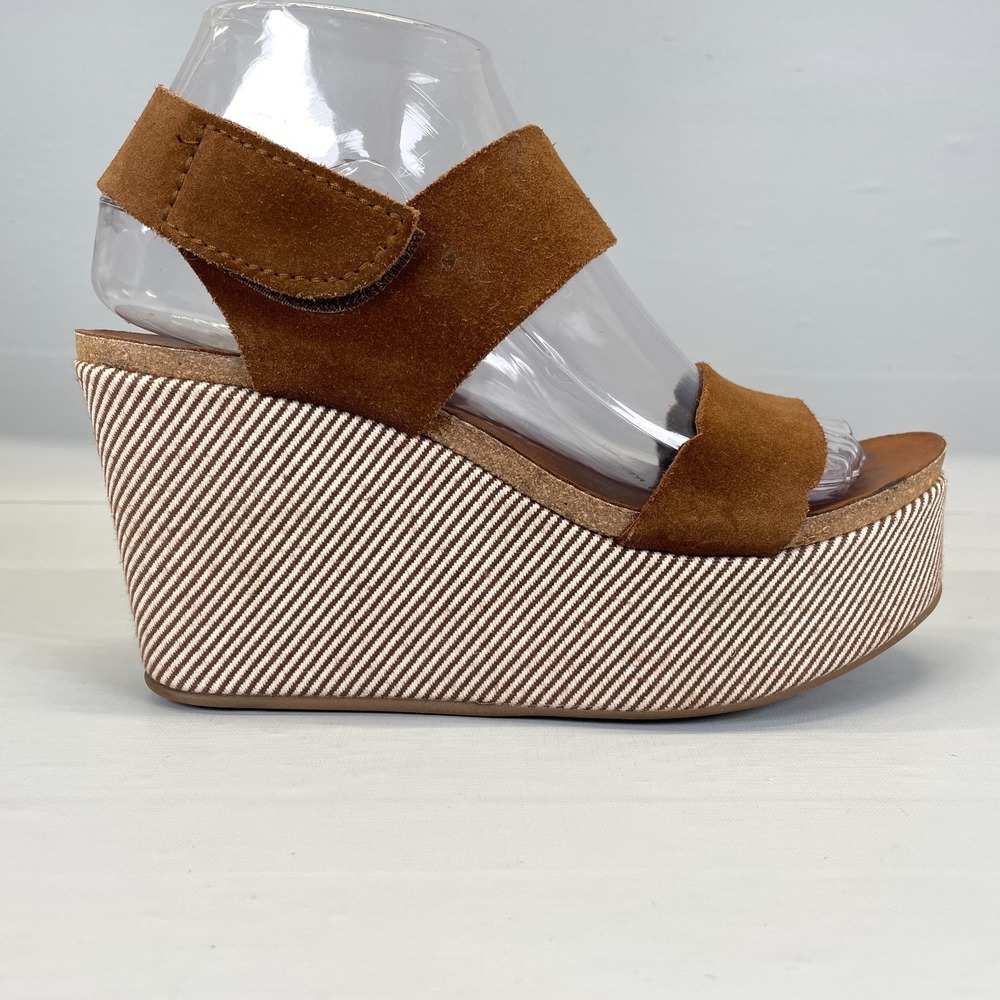 Pedro Garcia Platform Wedge Sandals Womens Size 37 US 7 Brown Suede Strap Shoes